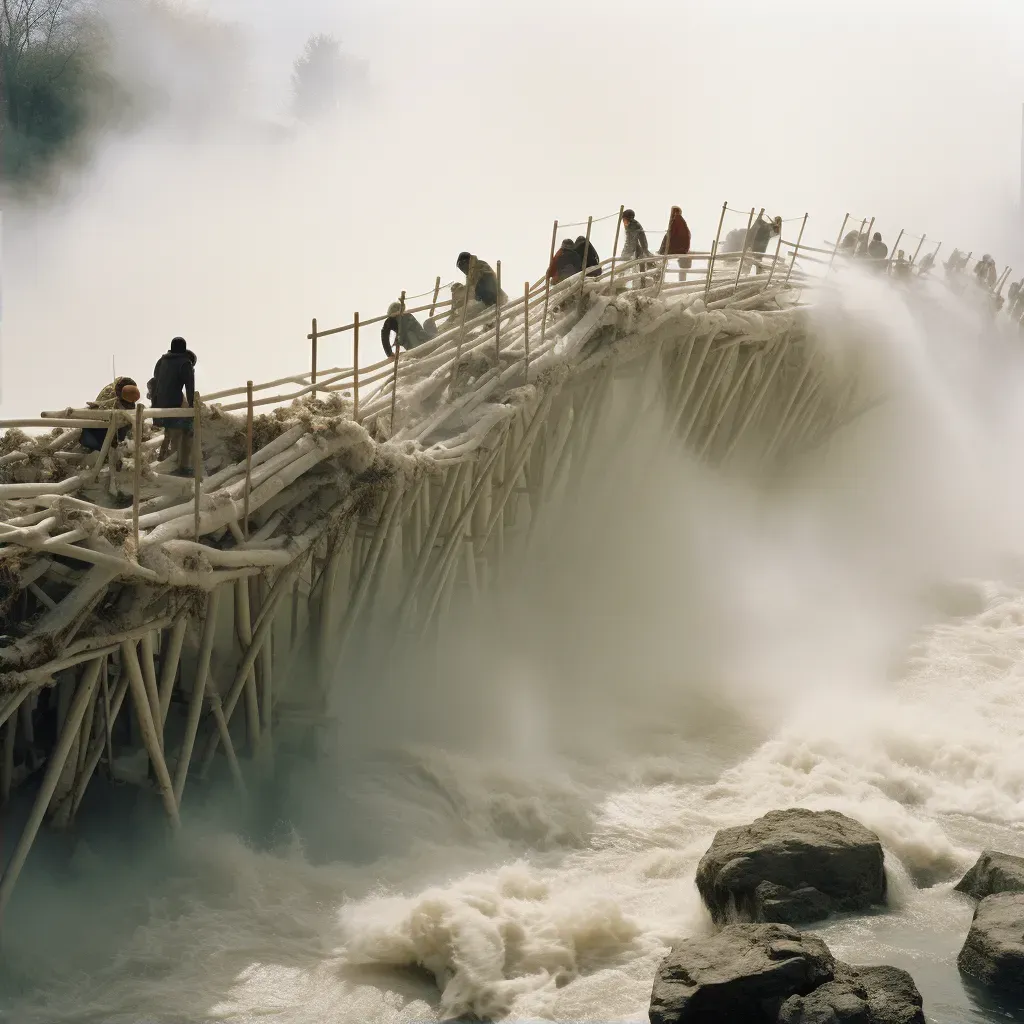 Bridge being built over a raging river, symbolizing overcoming obstacles - Image 2