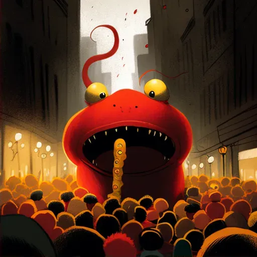 Vibrant illustration of a traditional Chinese New Year Dragon Dance with a red and gold dragon snaking through a crowded street - Image 2