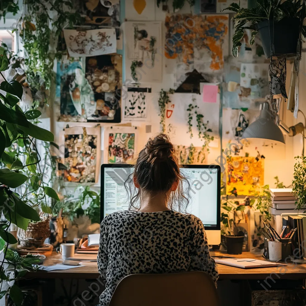 Freelancer in virtual meeting surrounded by inspiring decor - Image 2