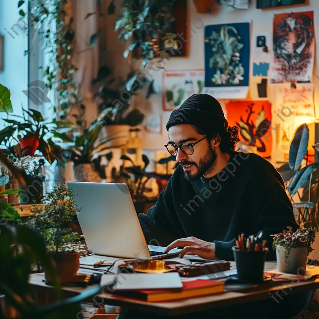 Freelancer in virtual meeting surrounded by inspiring decor - Image 3