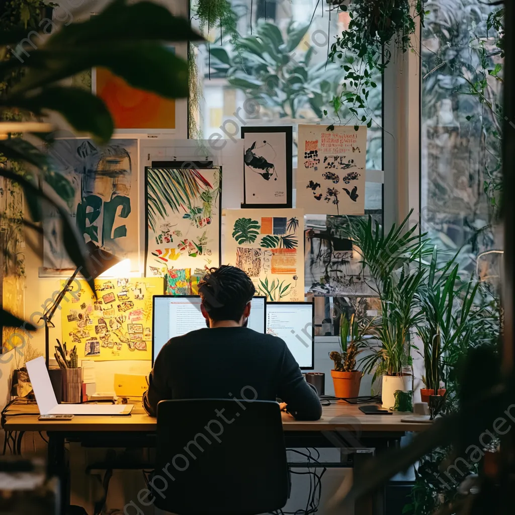 Freelancer in virtual meeting surrounded by inspiring decor - Image 4