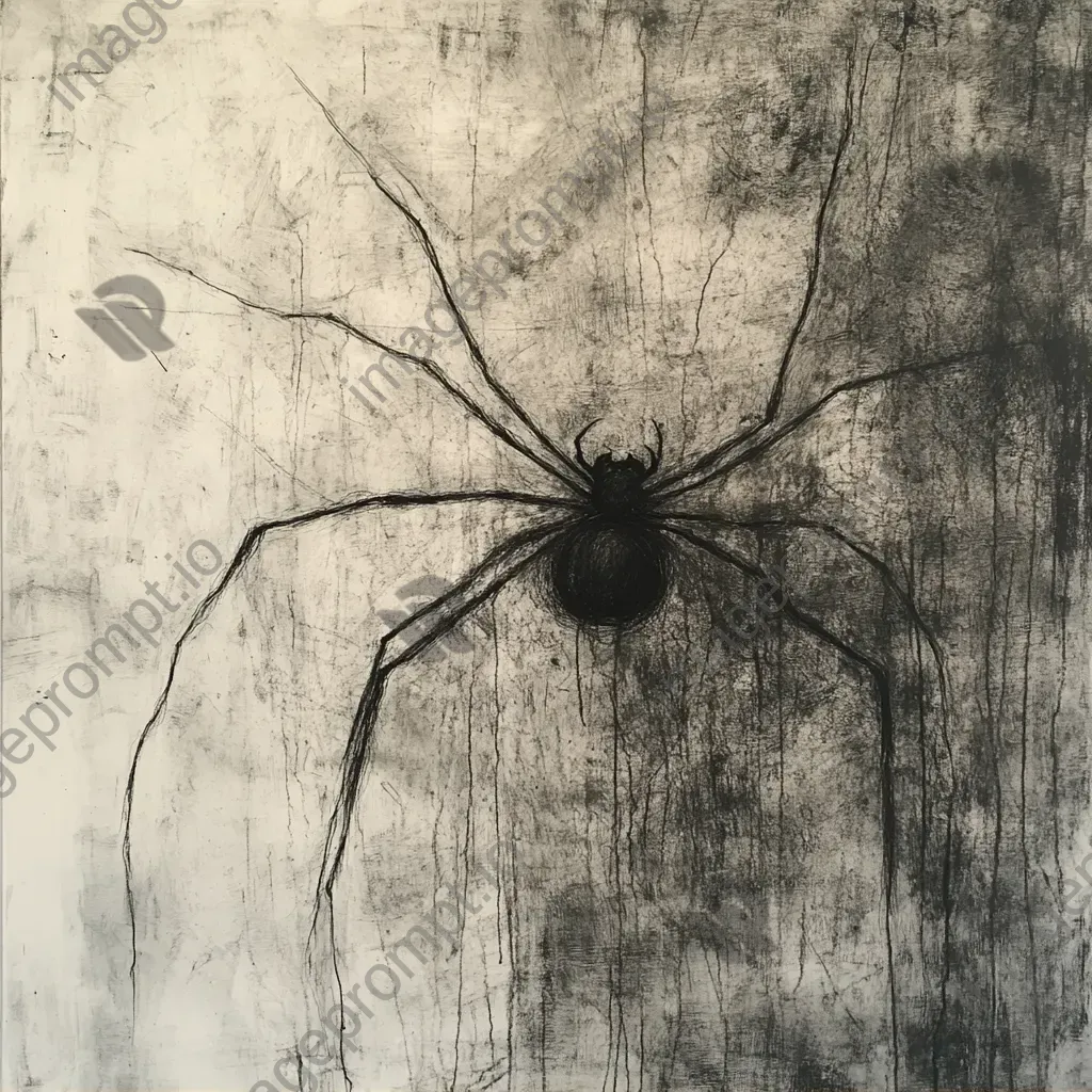 Charcoal depiction of a magnified view of spider