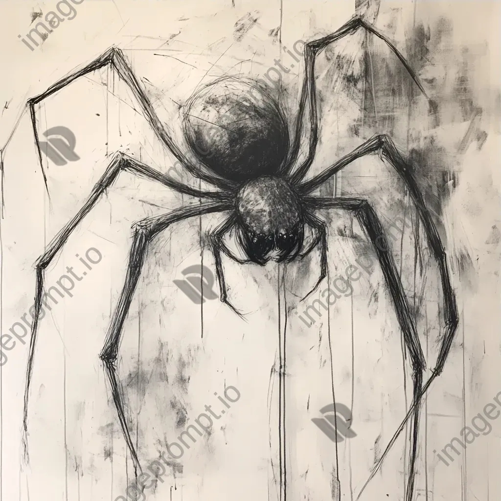 Charcoal depiction of a magnified view of spider