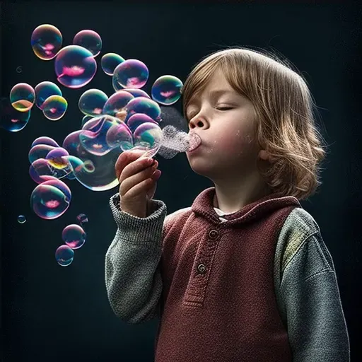 Child blowing soap bubbles with unique worlds inside - Image 4