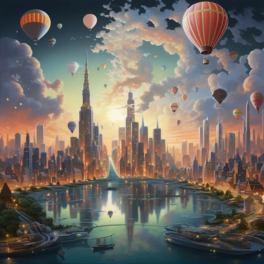 Technological cityscape with magical floating cars and energy-infused skyscrapers - Image 2