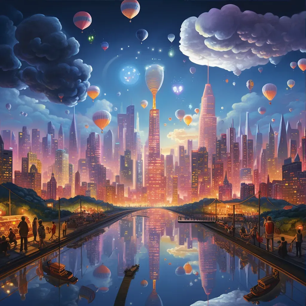 Technological cityscape with magical floating cars and energy-infused skyscrapers - Image 3