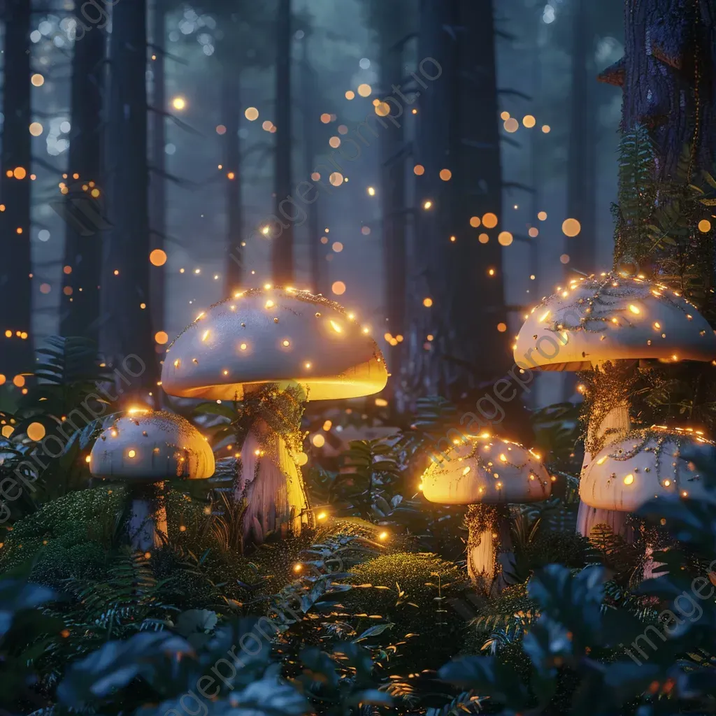 Enchanted forest at midnight with glowing mushrooms and fireflies - Image 1