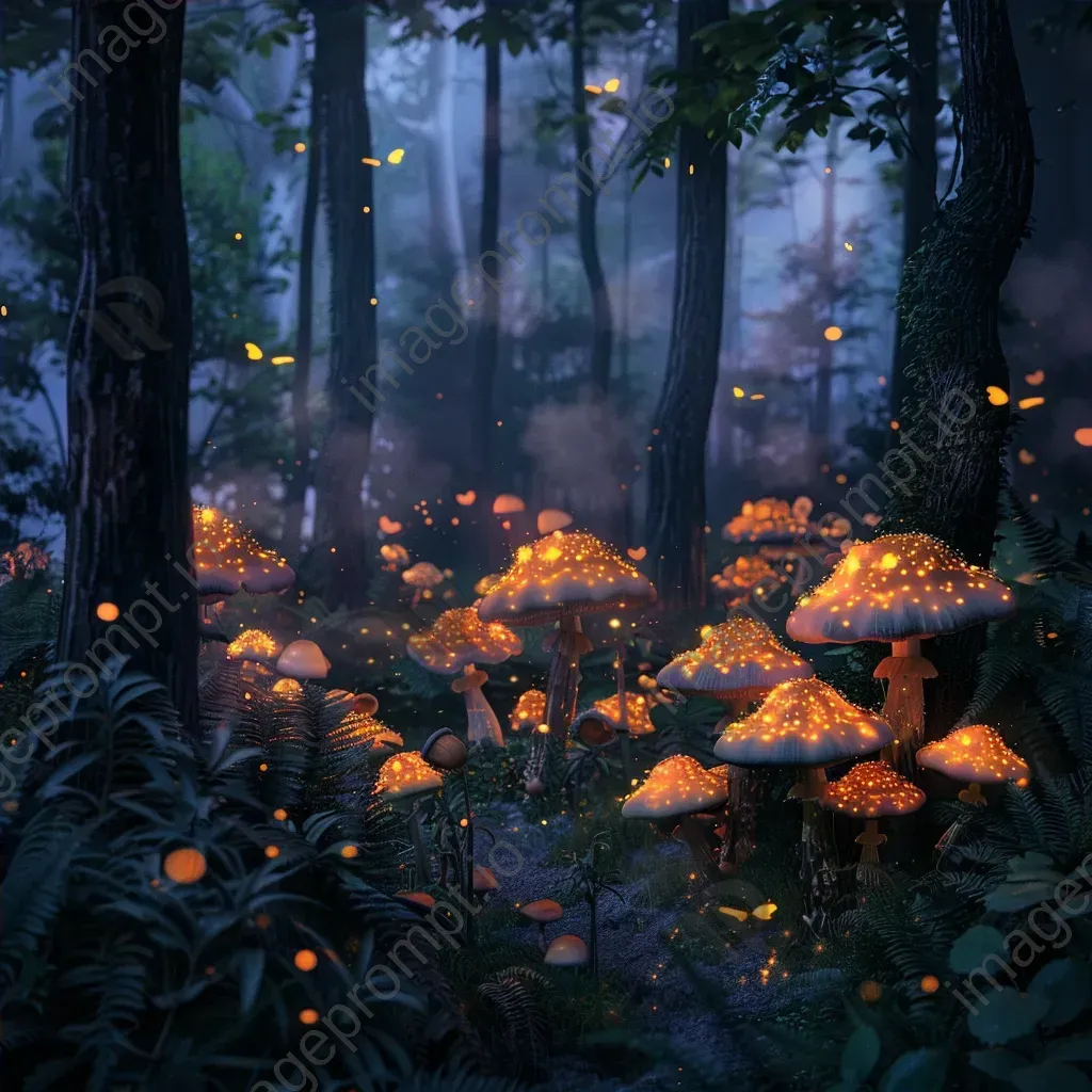 Enchanted forest at midnight with glowing mushrooms and fireflies - Image 4