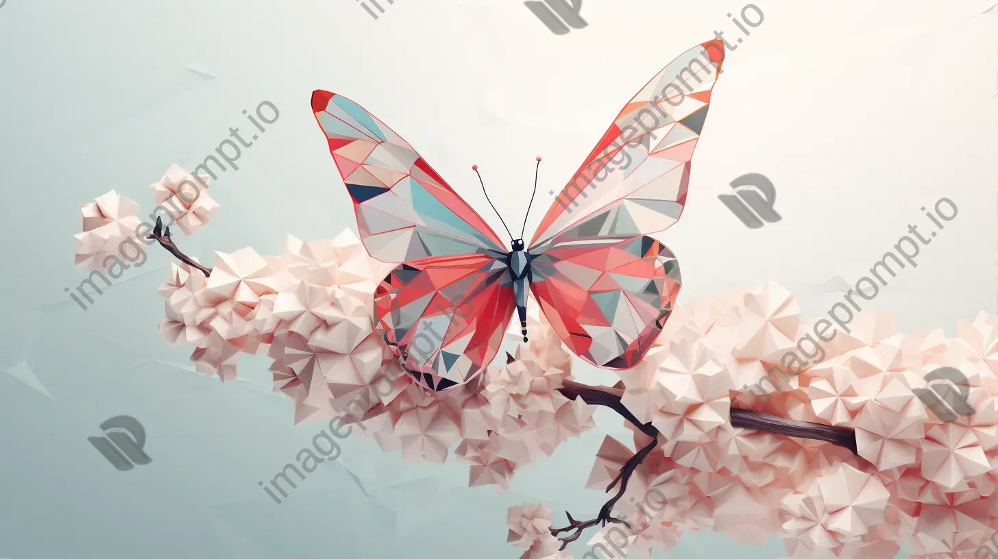 Geometric representation of a butterfly on a blossom in pastel colors - Image 1