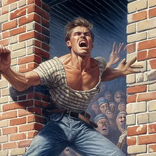 Man breaking free from a solid wall of bricks - Image 1