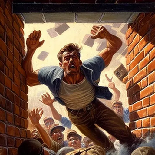 Man breaking free from a solid wall of bricks - Image 2