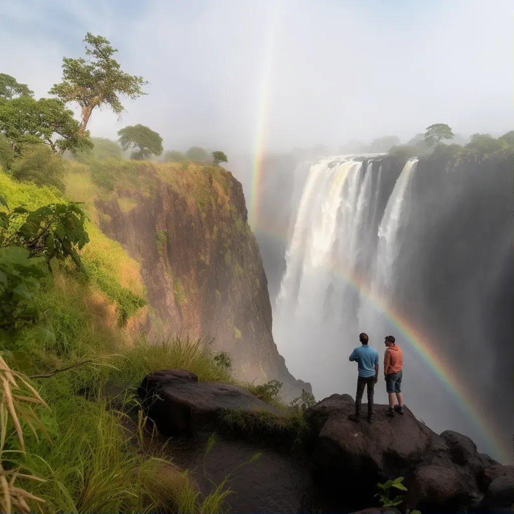 Victoria Falls with rainbow mist and tourists in awe - Image 1