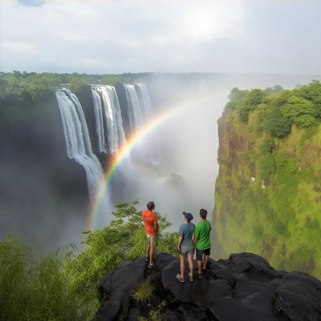 Victoria Falls with rainbow mist and tourists in awe - Image 4