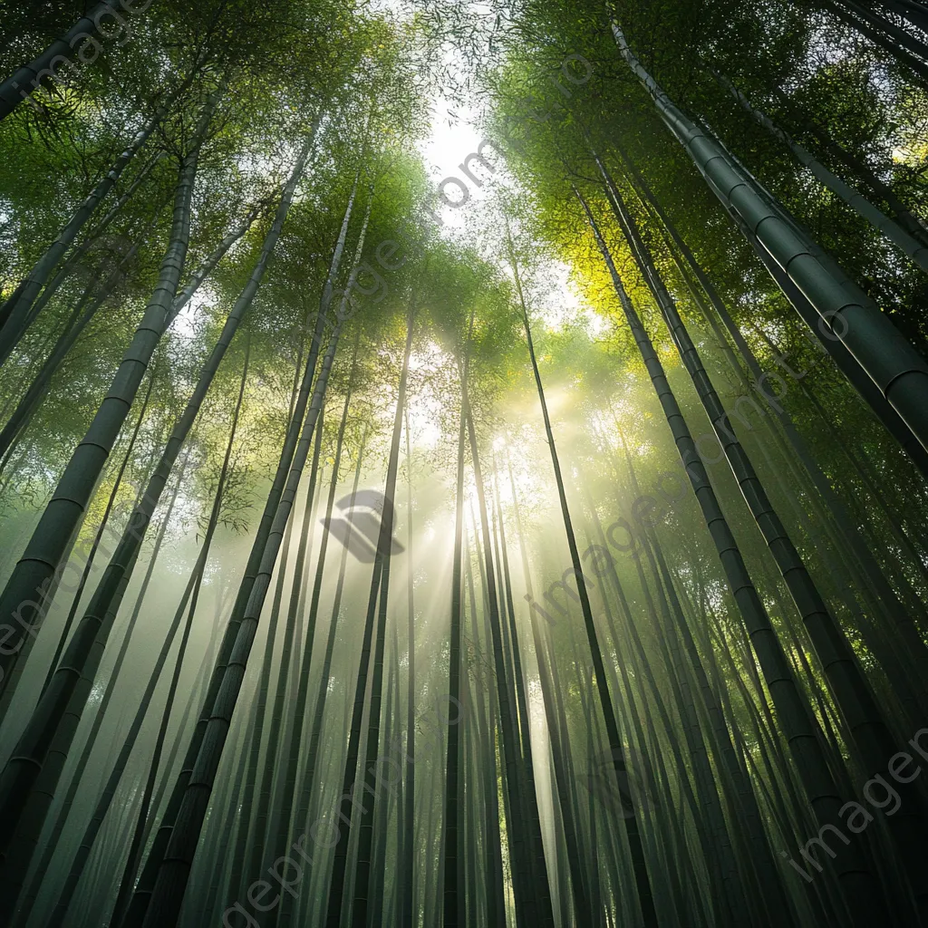 Misty bamboo forest with sunlight filtering through the leaves - Image 4