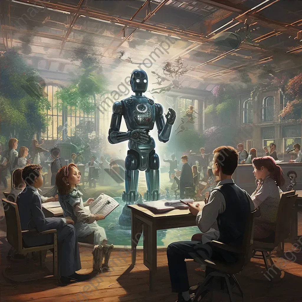 Image of a vintage-style school with robotic teachers and holographic chalkboards in a futuristic setting - Image 4