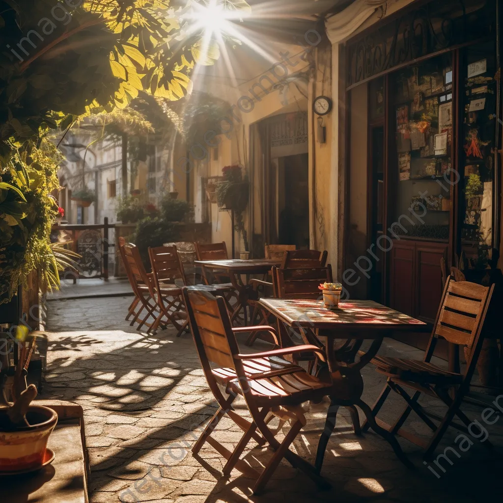 Coffee shop terrace with vintage furniture and patrons enjoying coffee - Image 4