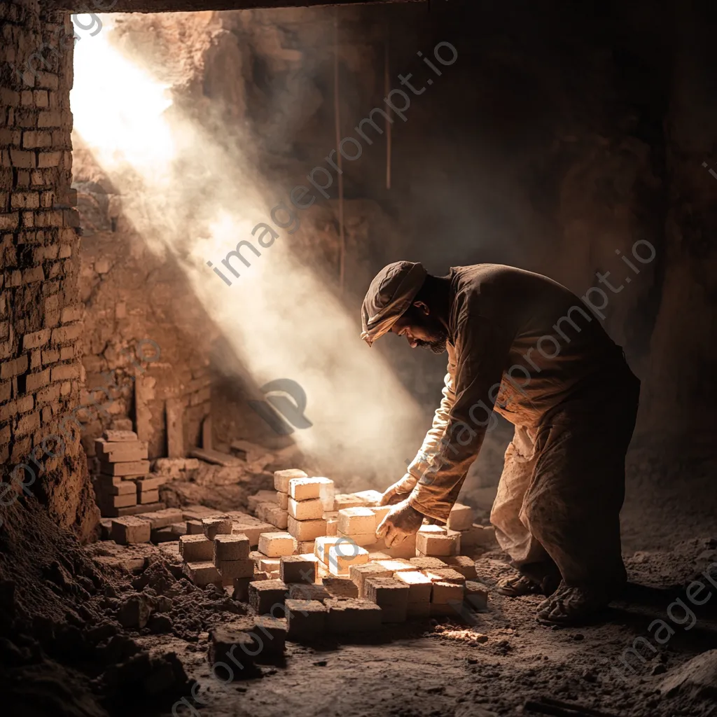 Artisan inspecting freshly fired bricks in a kiln - Image 4