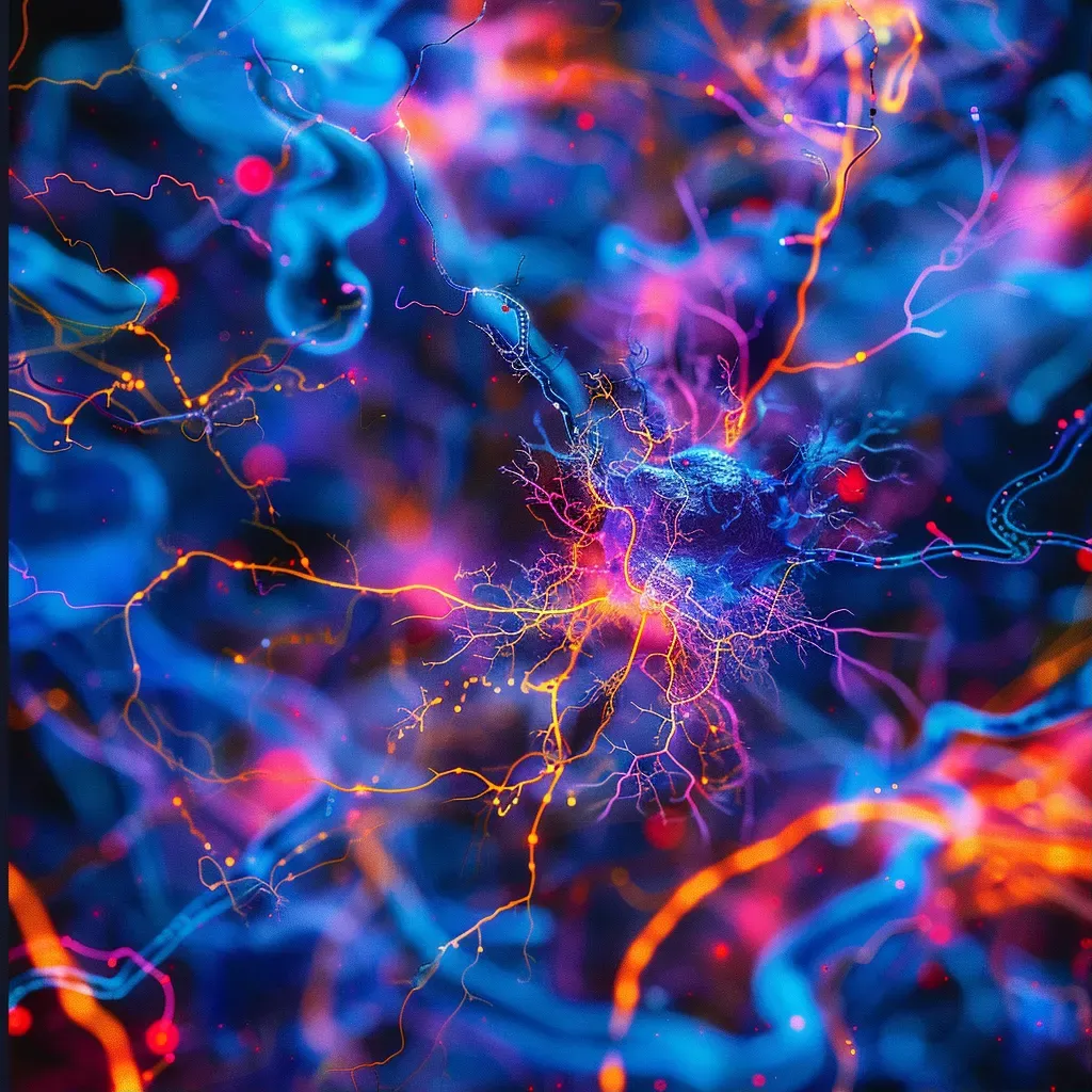 Abstract vibrant neural network with interconnected neurons and electrical impulses - Image 1