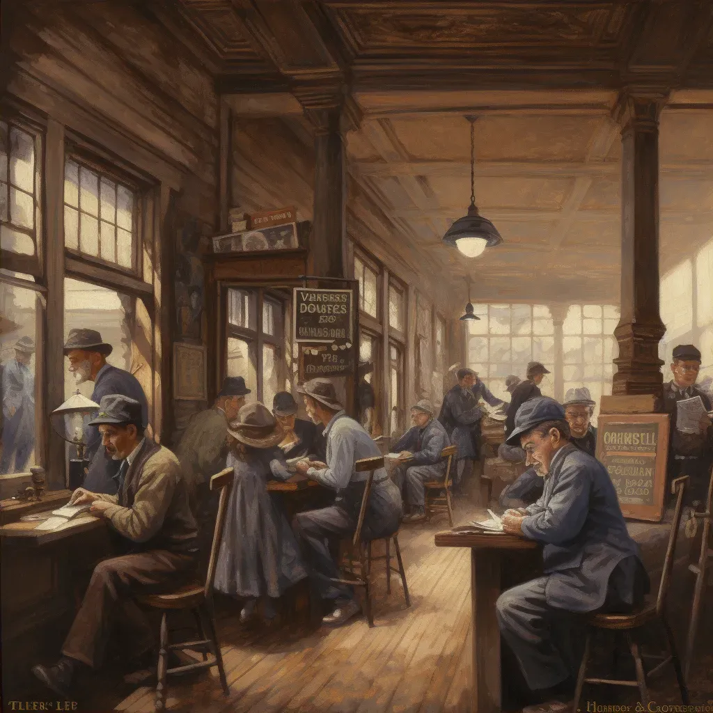 Image of a bustling coffee shop filled with patrons engrossed in their laptops, tablets, and smartphones - Image 2