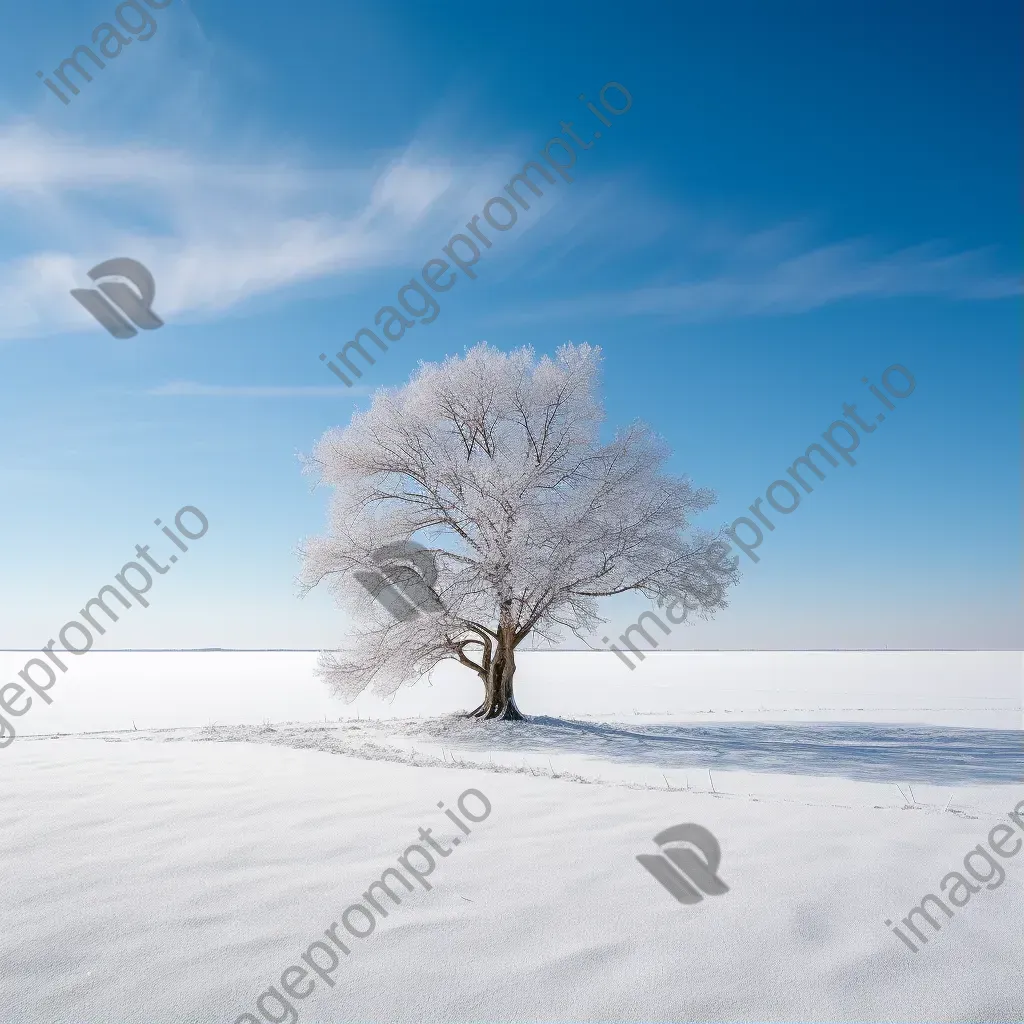 Isolated tree in a vast snowy field - Image 1