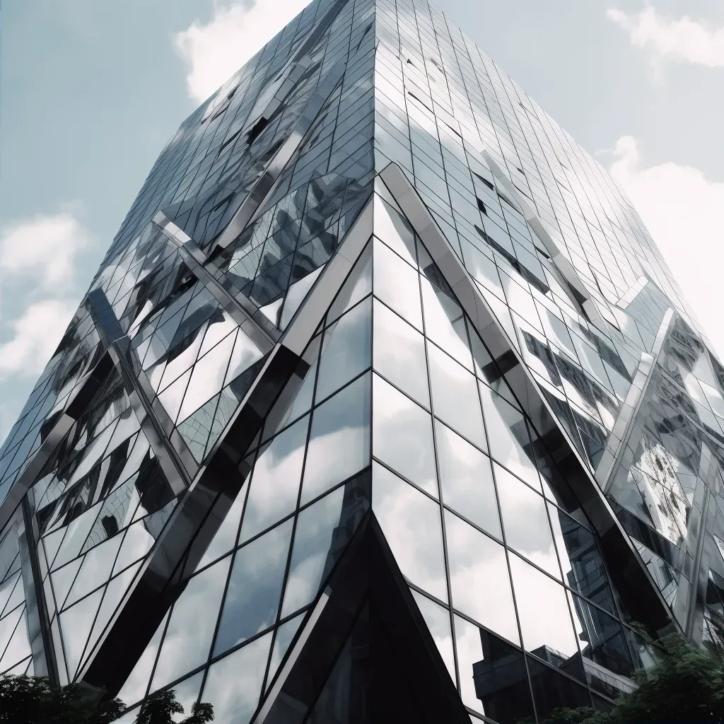 Modern skyscraper with diamond-shaped windows reflecting cityscape - Image 2