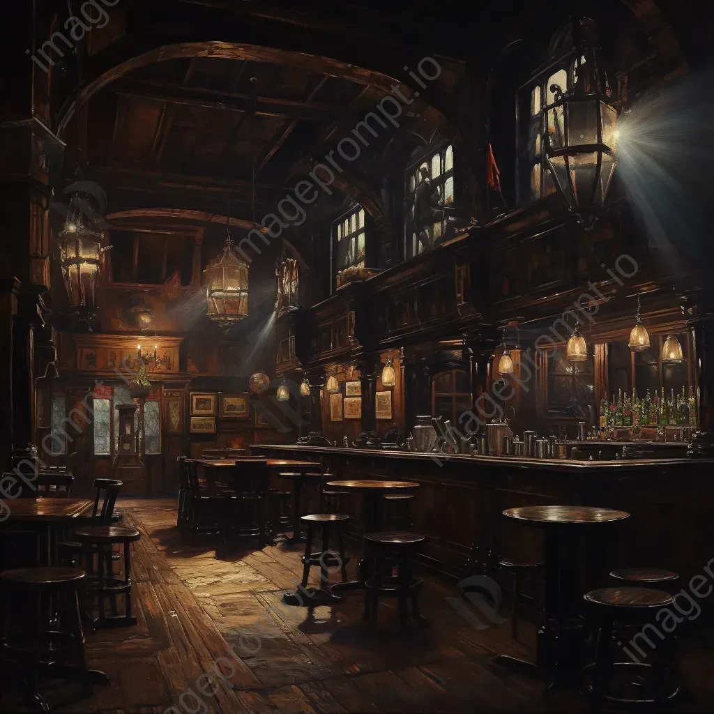 Chiaroscuro painting of an old-world English pub - Image 2