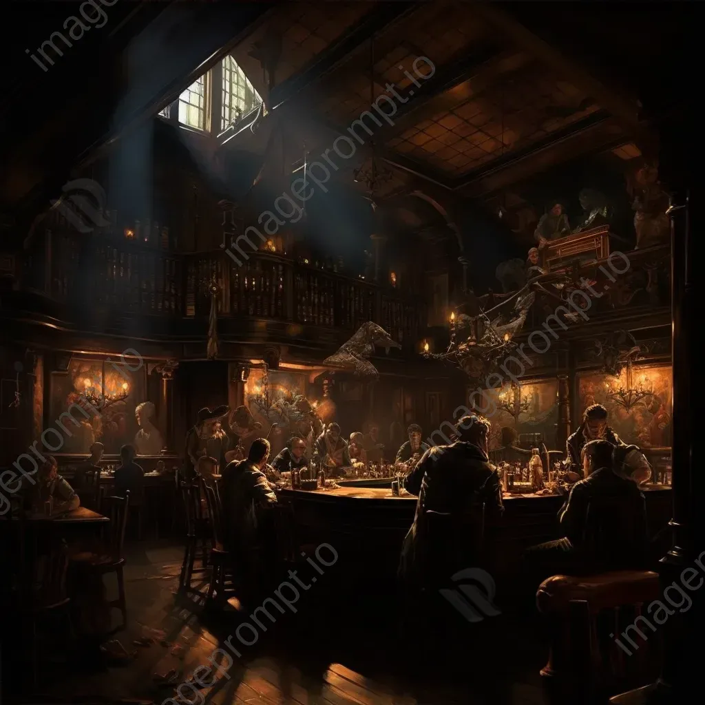 Chiaroscuro painting of an old-world English pub - Image 4