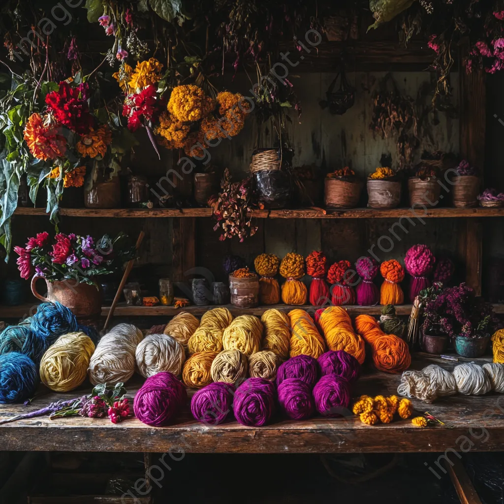 Cozy wool dyeing studio with vibrant colors and tools - Image 4