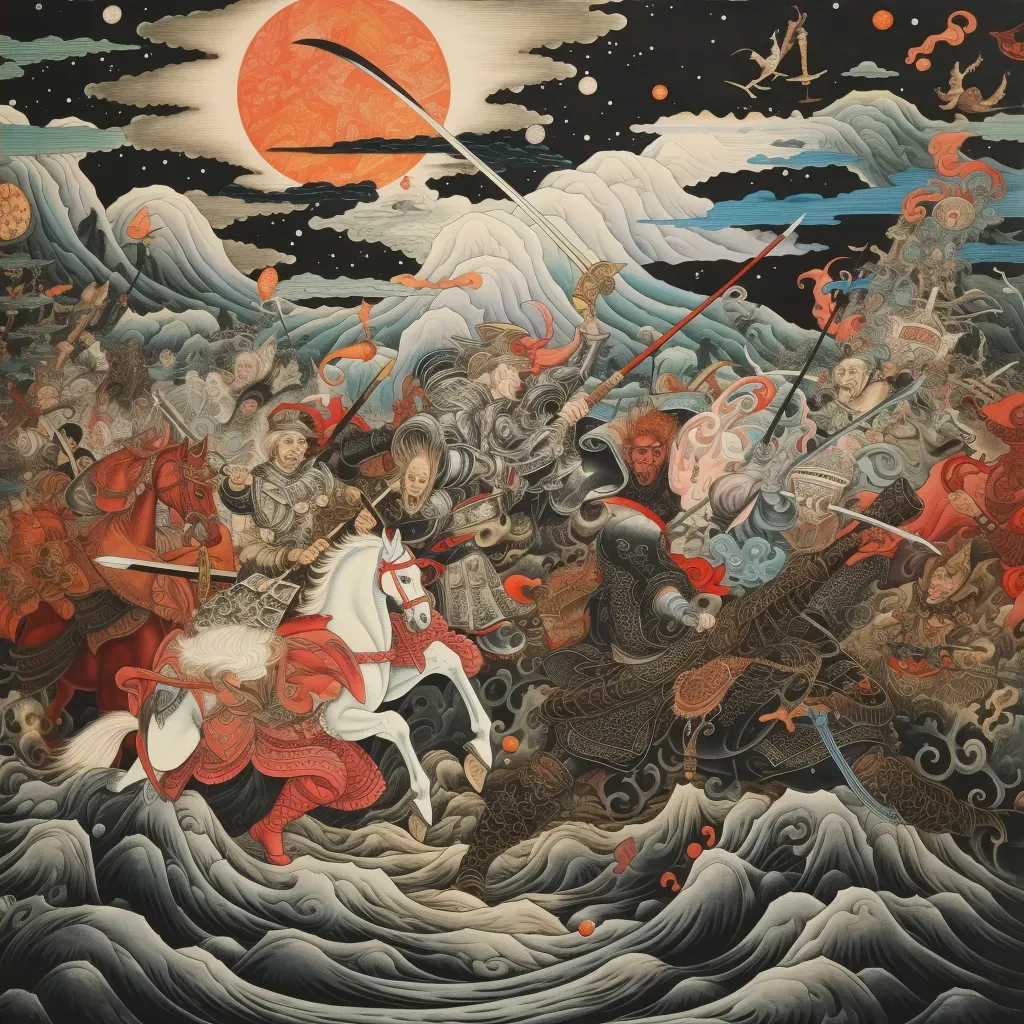 Image of a fusion of Samurai and Knight in a dramatic battlefield - Image 2