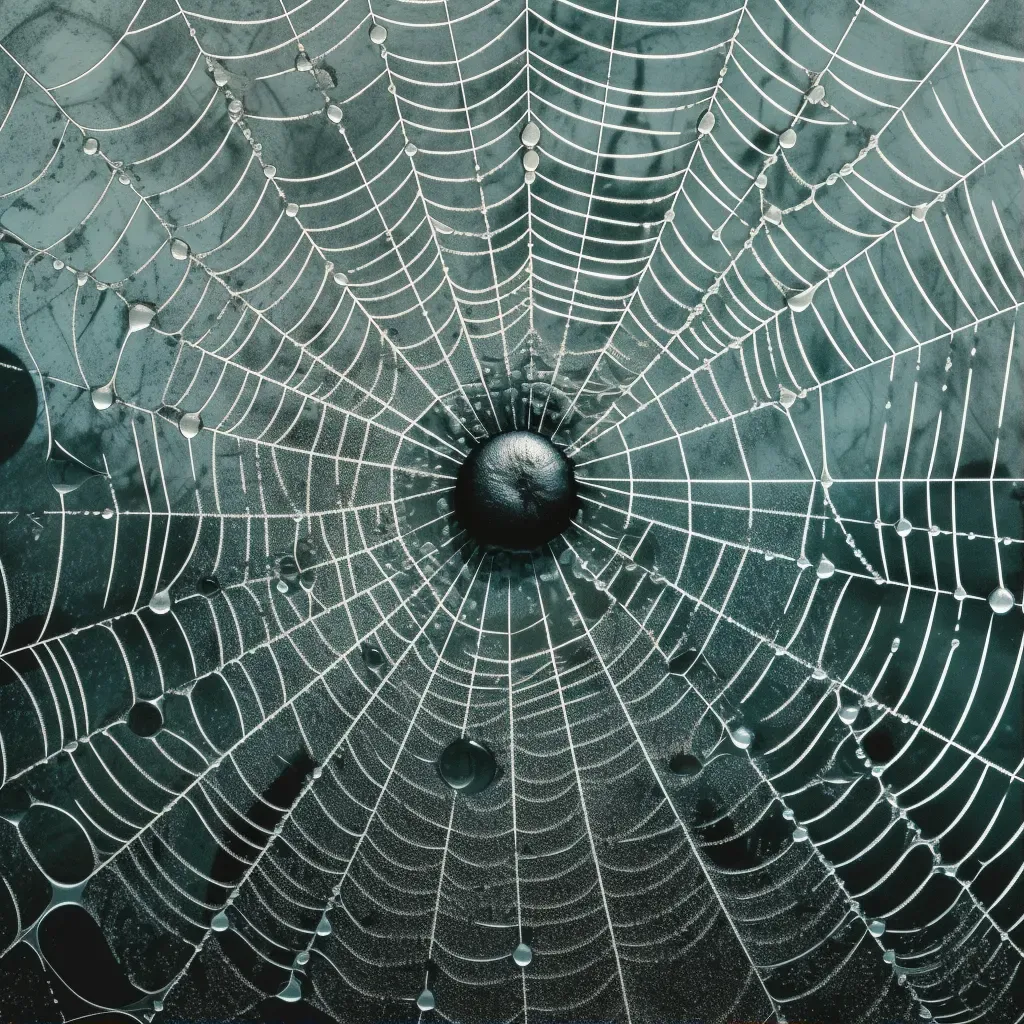 Close-up view of spider web with dewdrops - Image 1