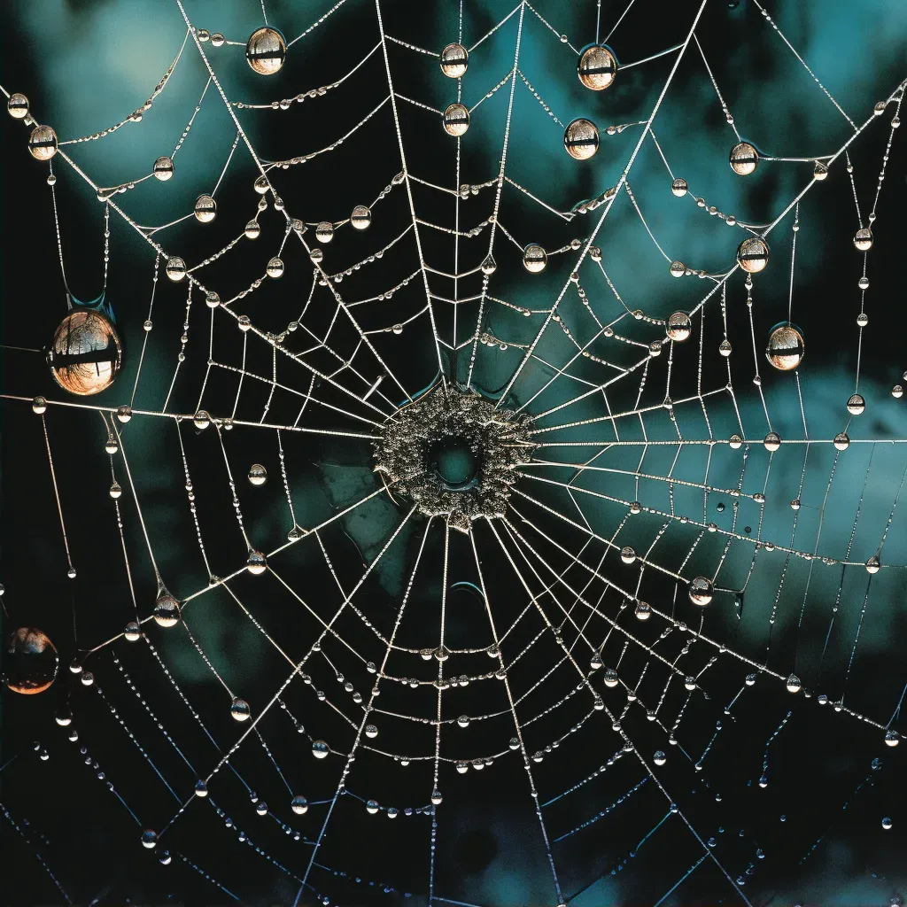 Close-up view of spider web with dewdrops - Image 2