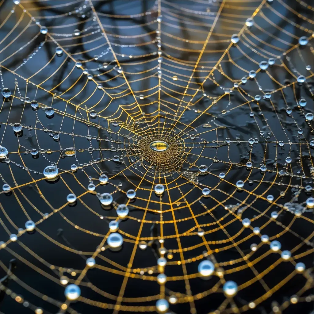 Close-up view of spider web with dewdrops - Image 3