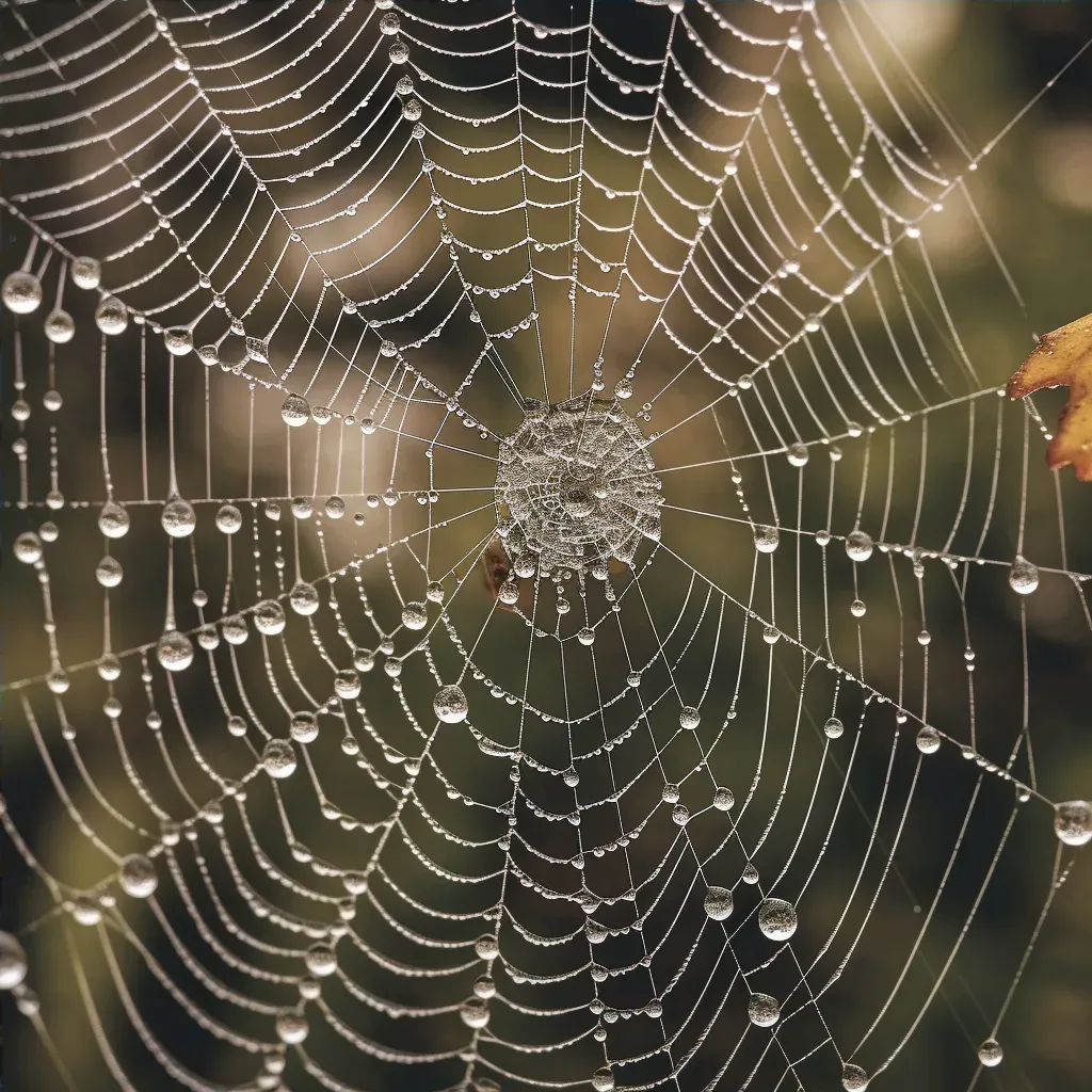 Close-up view of spider web with dewdrops - Image 4