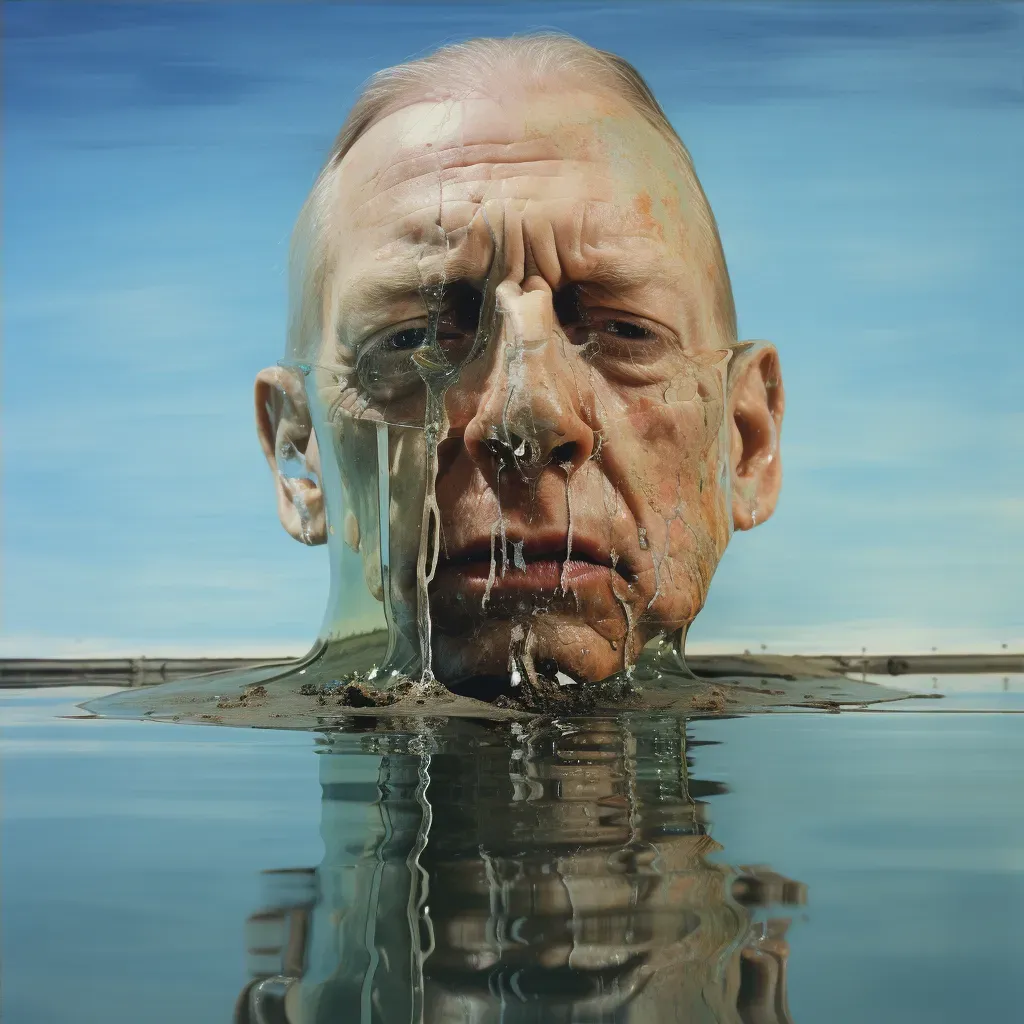 Image of a weathered face reflected on a pond