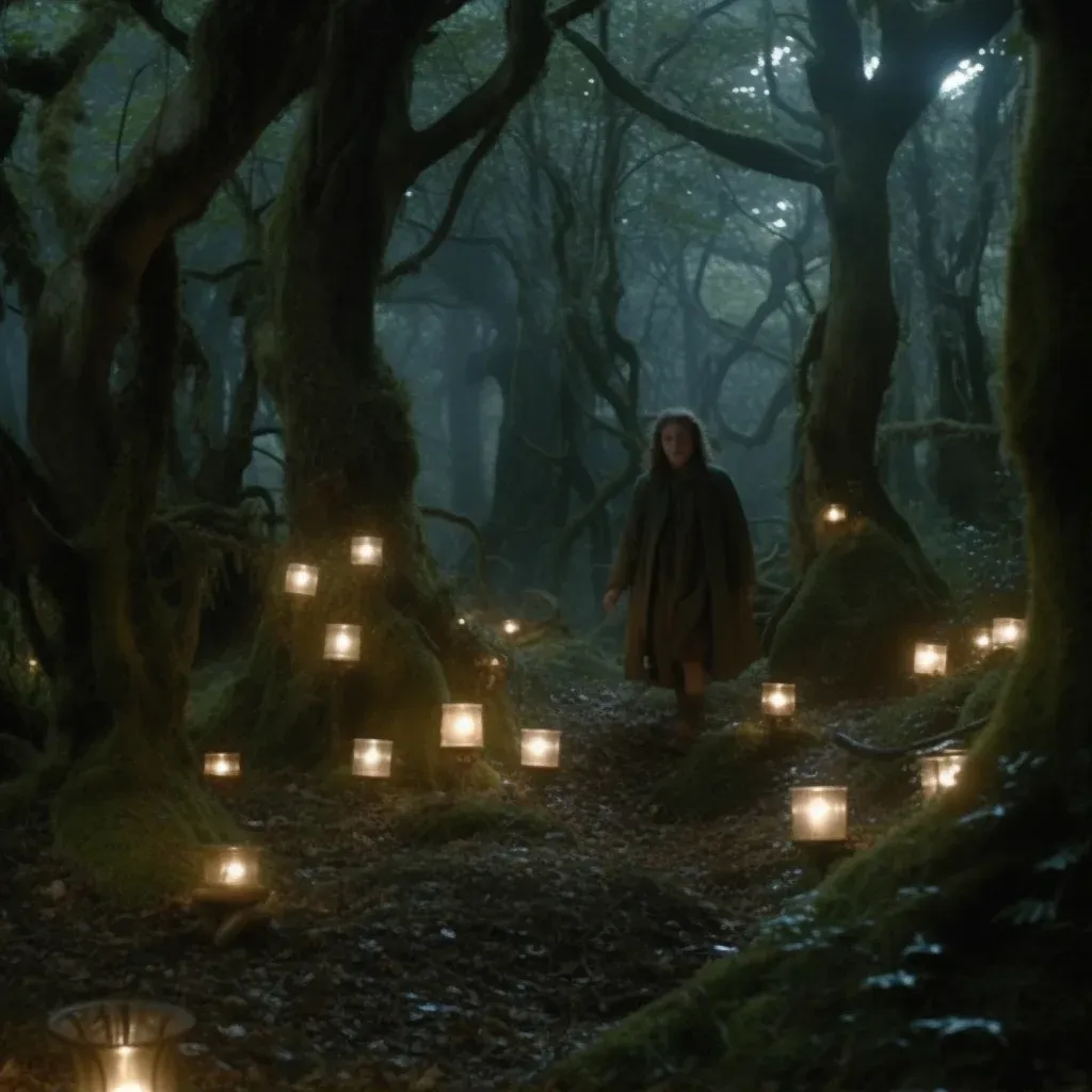 Image of an enchanted dark forest with ethereal lights - Image 1