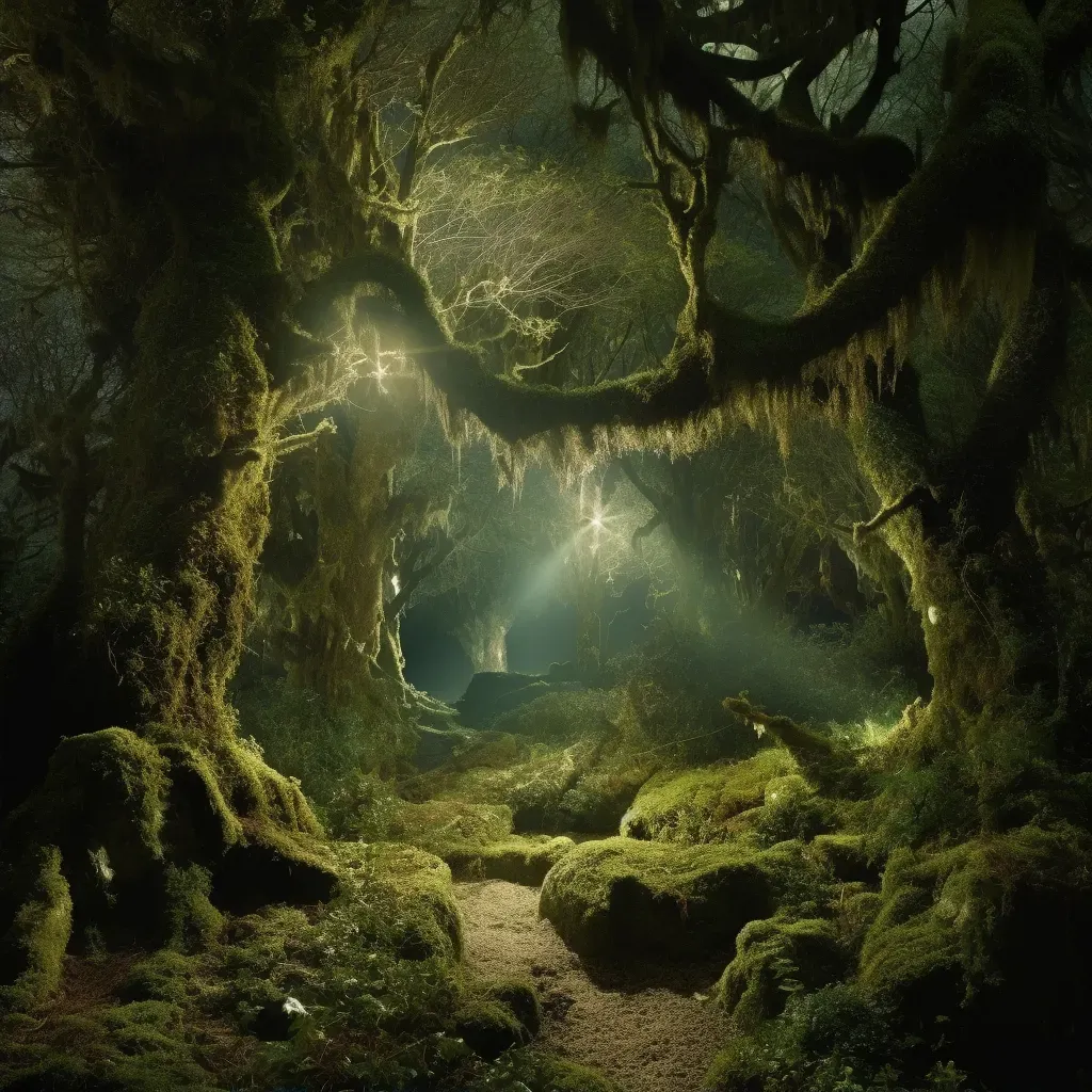 Image of an enchanted dark forest with ethereal lights - Image 2