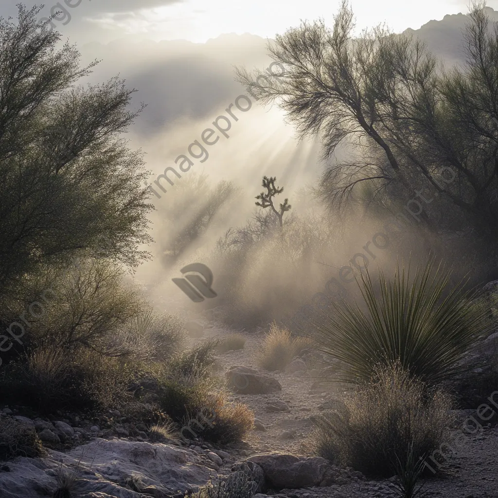 Secluded desert spring in misty environment - Image 3