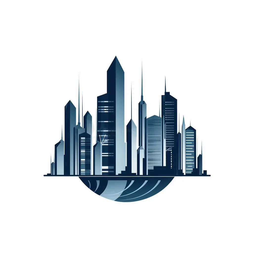 Technology company logo with abstract futuristic cityscape on white background - Image 1