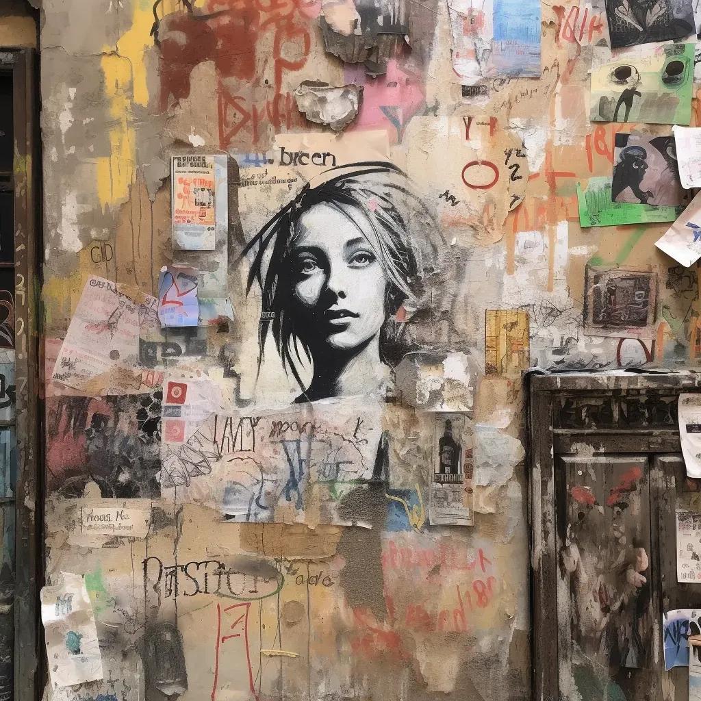 Image of a faded wall with layers of old posters, graffiti, and street art telling stories of the city