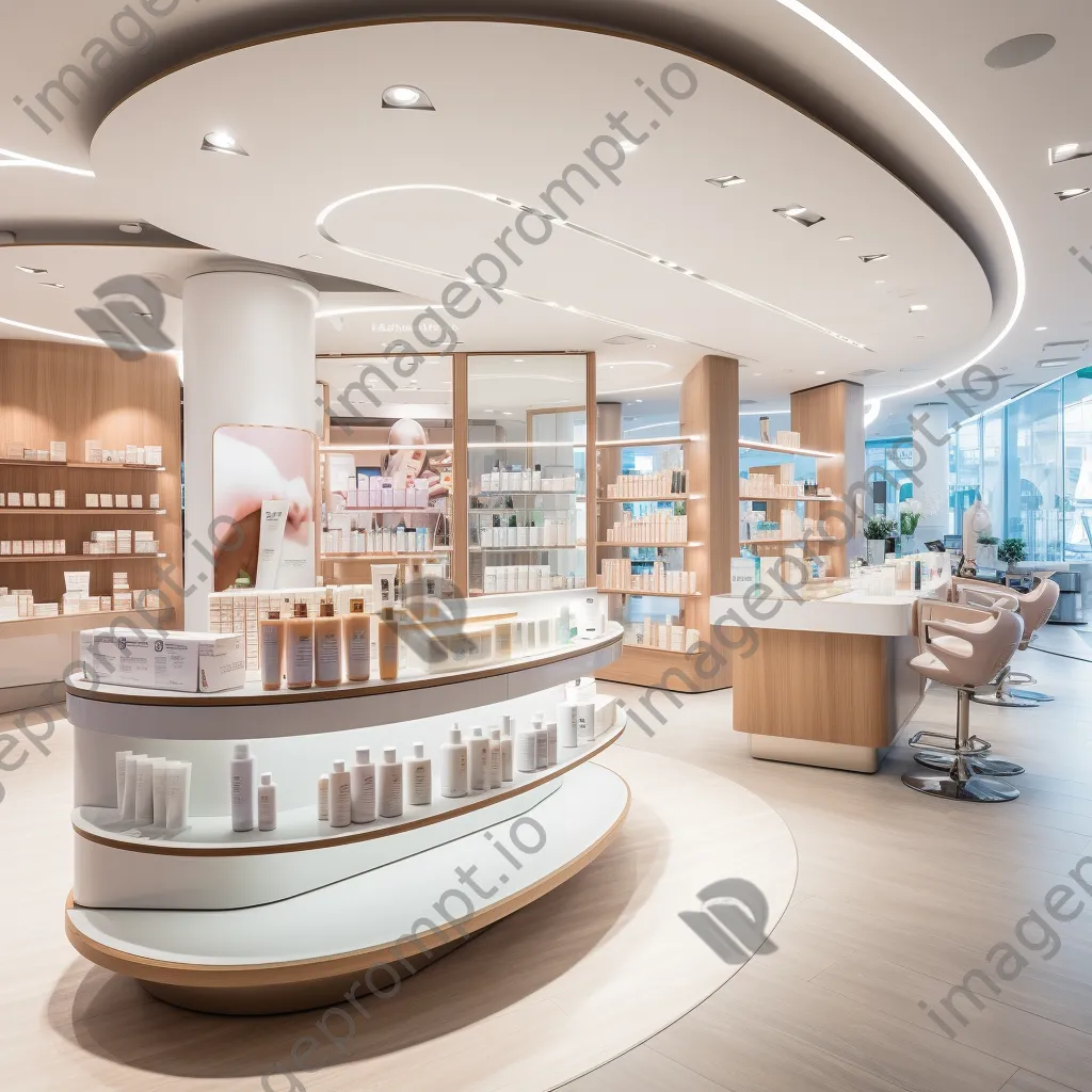 Interior of a luxury pharmacy with beauty brand displays - Image 1