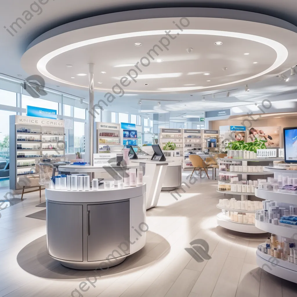 Interior of a luxury pharmacy with beauty brand displays - Image 2