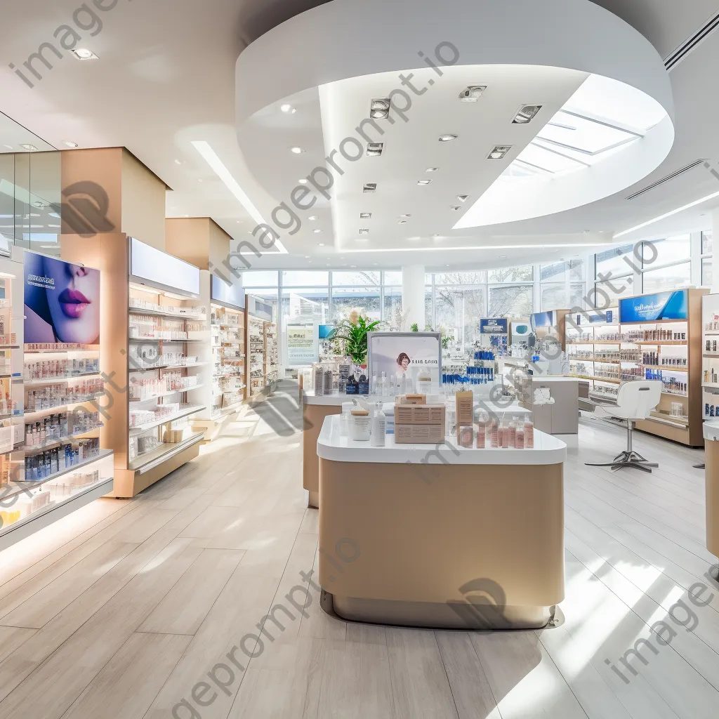 Interior of a luxury pharmacy with beauty brand displays - Image 4