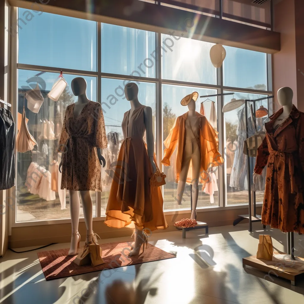 Trendy boutique interior with clothing displays illuminated by natural light - Image 1