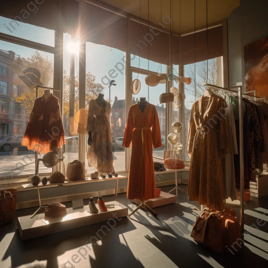 Trendy boutique interior with clothing displays illuminated by natural light - Image 2