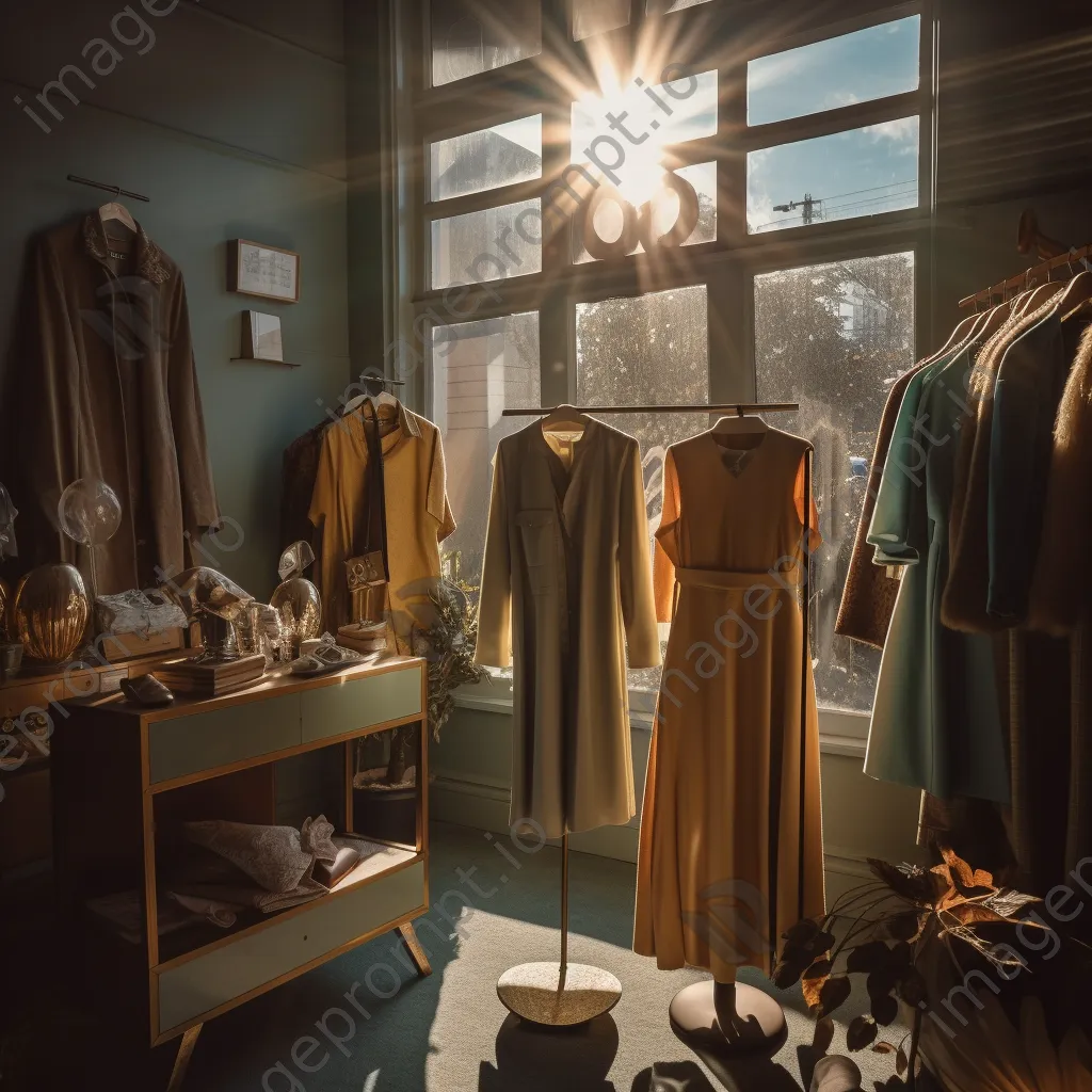 Trendy boutique interior with clothing displays illuminated by natural light - Image 3