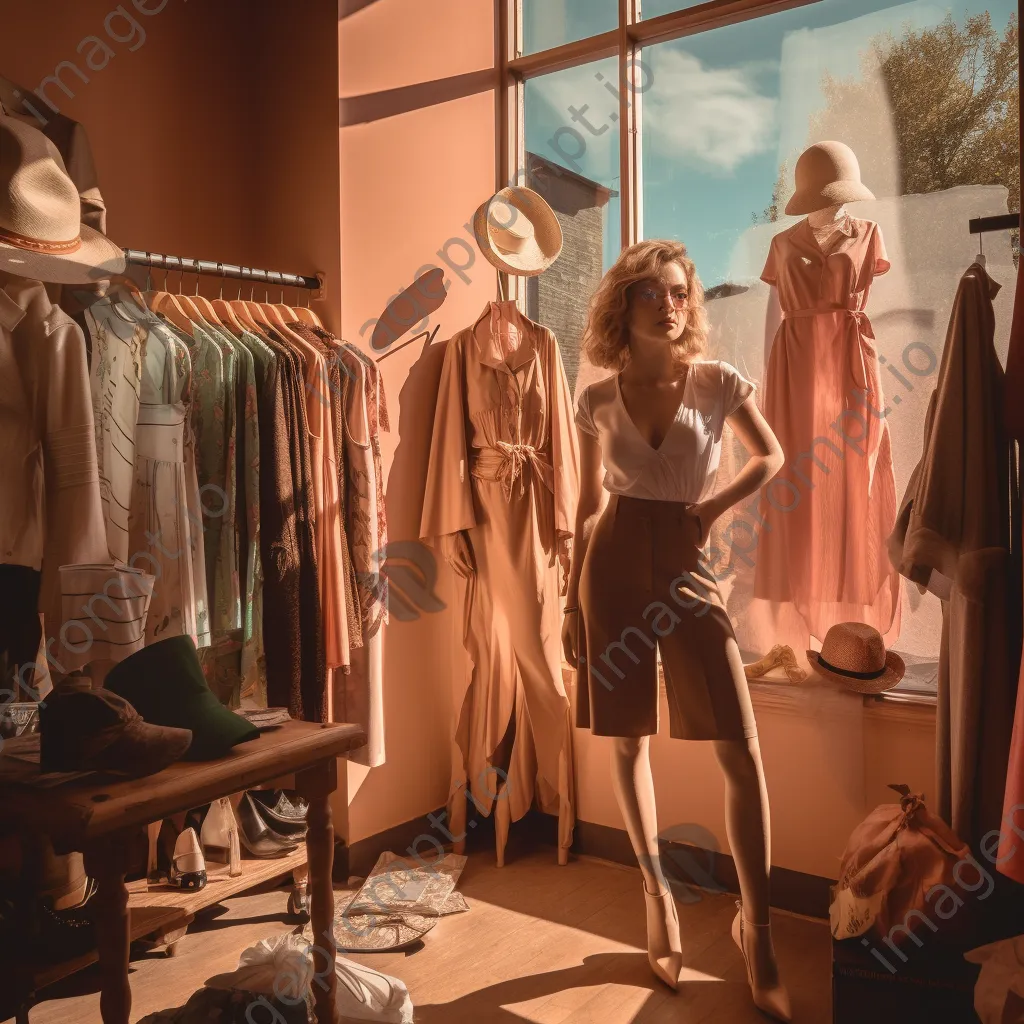 Trendy boutique interior with clothing displays illuminated by natural light - Image 4