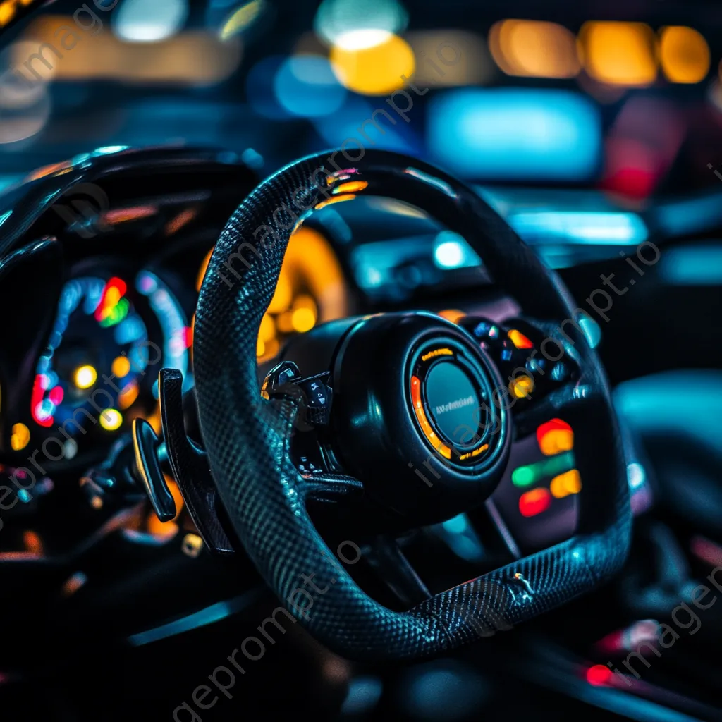 Close-up of a high-performance racing car steering wheel - Image 1