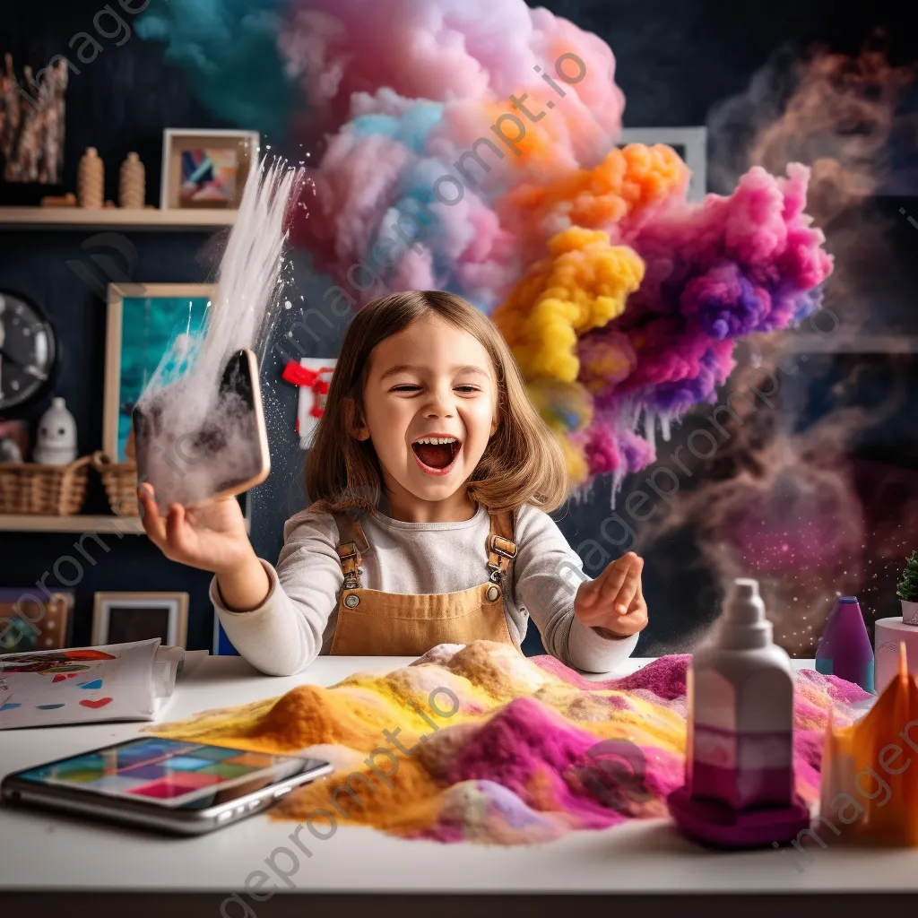 Excited girl watching a baking soda and vinegar volcano eruption. - Image 2