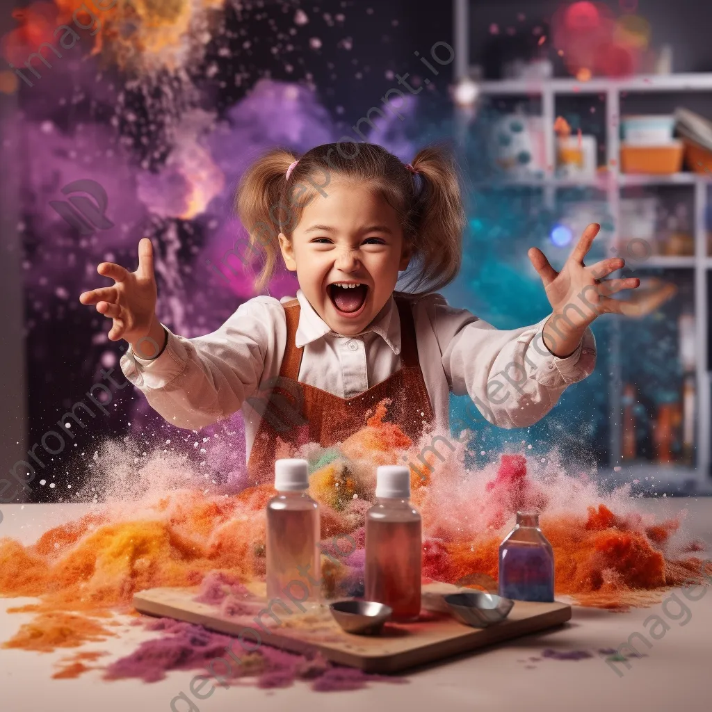 Excited girl watching a baking soda and vinegar volcano eruption. - Image 4