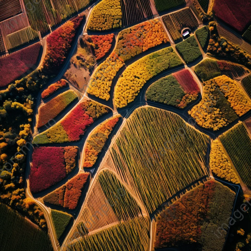 Aerial view of vineyards during harvest season - Image 1